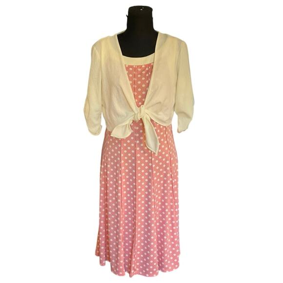 Chelsea Suite Pink and Cream Polka Dot A-Line Midi Dress with Shrug Size 12 - Picture 1 of 9